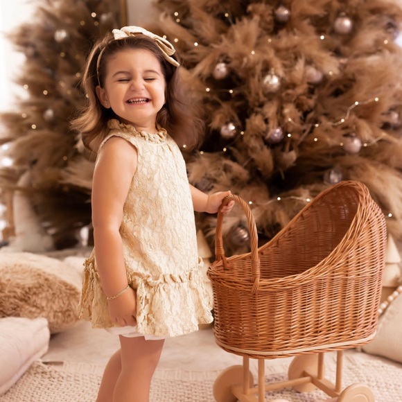 Janie&Jack Gold Lace Ruffle Dress & Headband - Picture 5 of 10